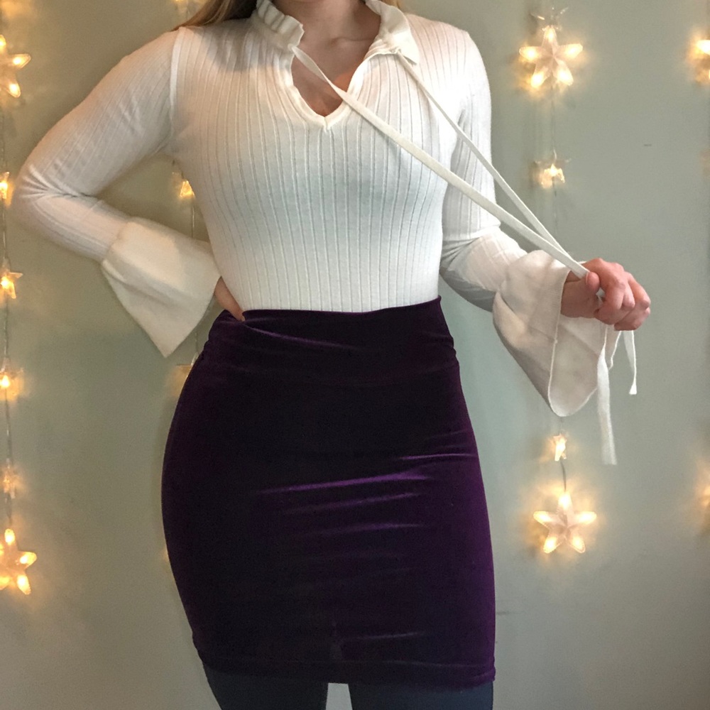 Velvet purple mini pencil skirt